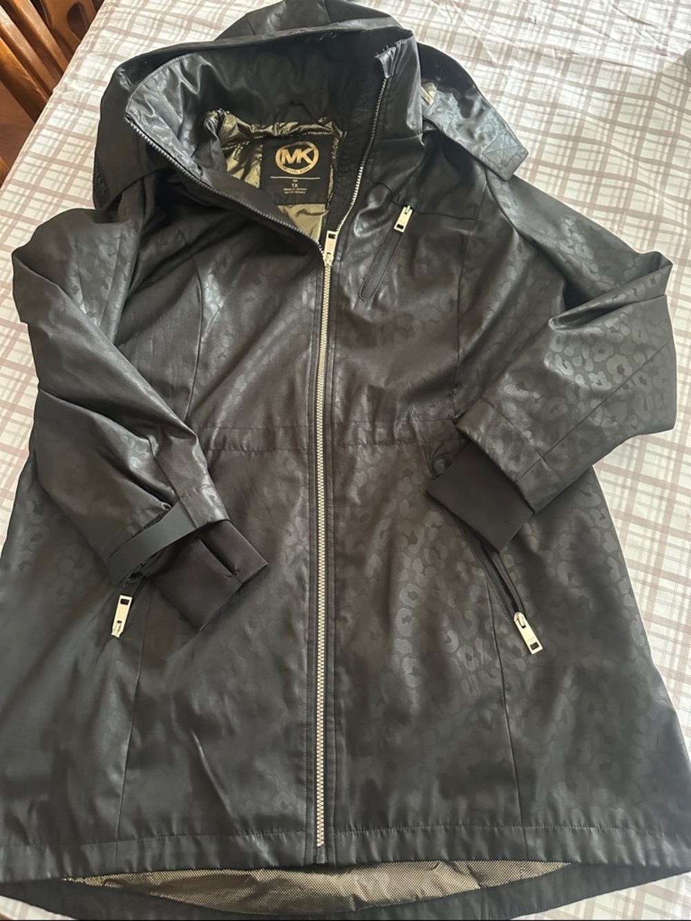 Michael Kors Black Hooded Coat with Subtle Logo Print